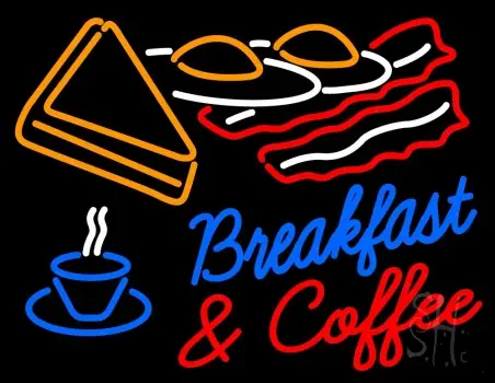 Blue Breakfast Red And Coffee Neon Sign