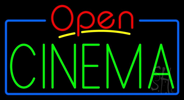 Green Cinema Open Neon Sign