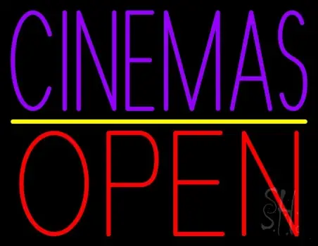 Purple Cinemas Open Neon Sign