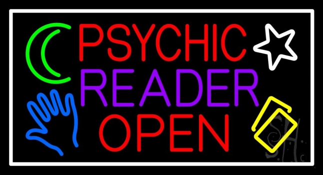 Red Psychic Purple Reader Red Open Block White Border Neon Sign