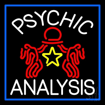 White Psychic Analysis With Logo And Blue Border Neon Sign