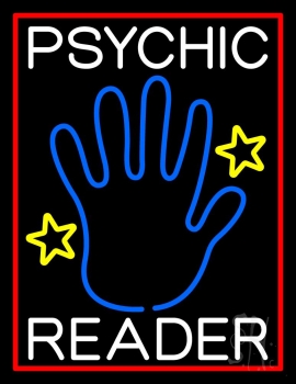 White Psychic Reader With Blue Palm Neon Sign