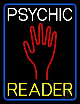 White Psychic Yellow Reader Blue Border Neon Sign