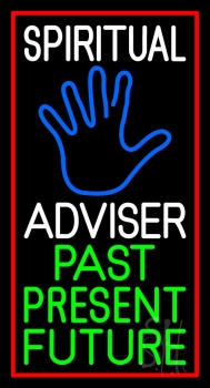 White Spiritual Advisor With Blue Palm Red Border Neon Sign