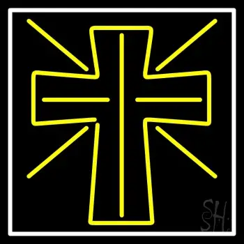 Yellow Christian Cross Neon Sign