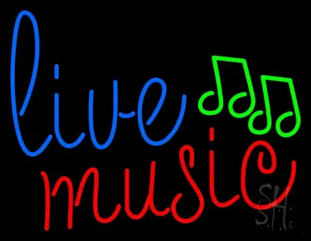 Blue Live Music Cursive Neon Sign