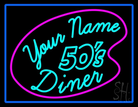 Custom Turquoise 50s Diner Blue Border Blue Border Neon Sign