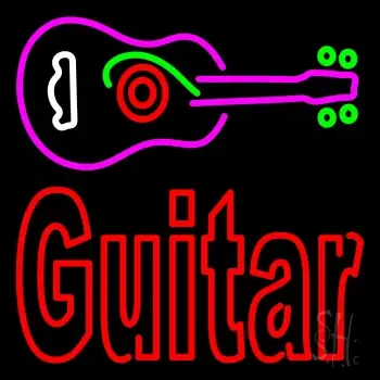 Guitar Logo In Turquoise Red Neon Sign