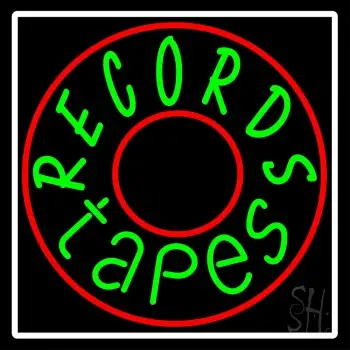 Records Tapes With Circle Neon Sign