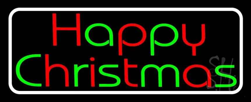White Border Red And Green Happy Christmas Neon Sign