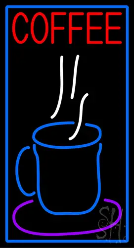 Blue Coffee Glass With Blue Border Neon Sign