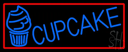 Blue Cupcake With Cupcake With Red Border Neon Sign