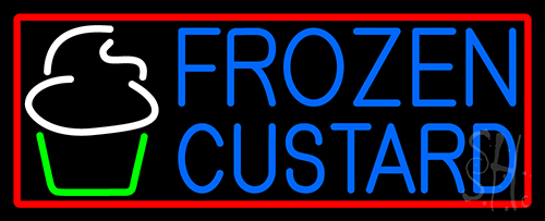Blue Frozen Custard With Red Border Logo 2 Neon Sign