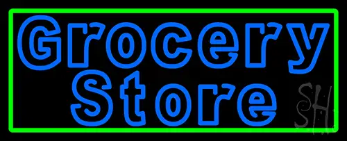 Blue Grocery Store With Green Border Neon Sign