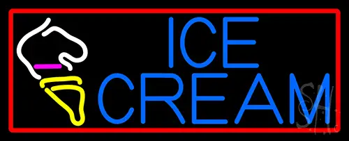 Blue Ice Cream With Red Boder Cone Neon Sign