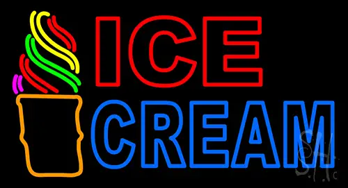 Double Stroke Ice Cream Cone Neon Sign