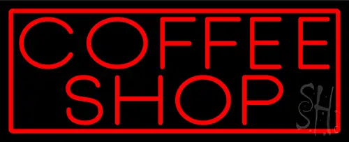Red Coffee Shop With Red Border Neon Sign