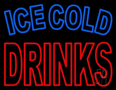 Double Stroke Ice Cold Drinks Neon Sign