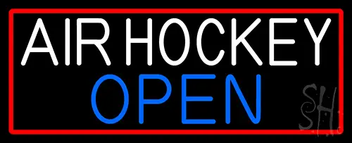 Air Hockey Open With Red Border Neon Sign