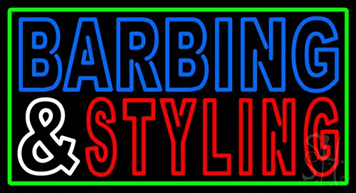 Barbering And Styling With Green Border Neon Sign