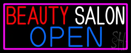 Beauty Salon Open Pink Border Neon Sign