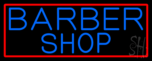 Blue Barber Shop With Red Border Neon Sign