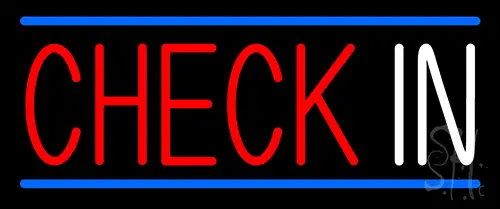 Check In With Blue Border Neon Sign