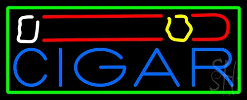 Cigar And Smoke With Green Border Neon Sign