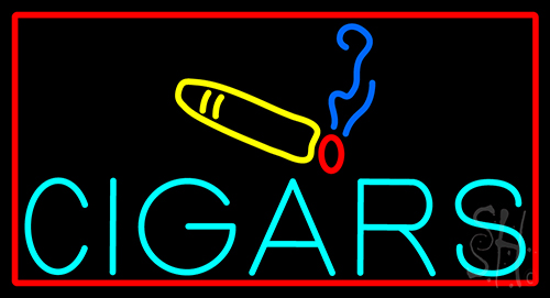 Cigars With Smoke Bar With Red Border Neon Sign