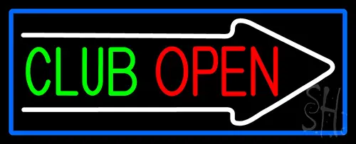 Club With Arrow Open Neon Sign