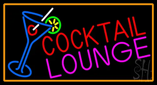 Cocktail Lounge And Martini Glass With Orange Border Neon Sign