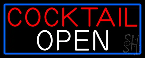 Cocktail Open With Blue Border Neon Sign