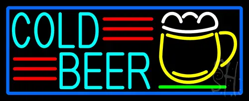 Cold Beer And Mug With Blue Border Neon Sign