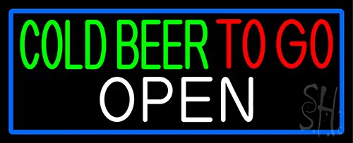 Cold Beer To Go With Blue Border Neon Sign
