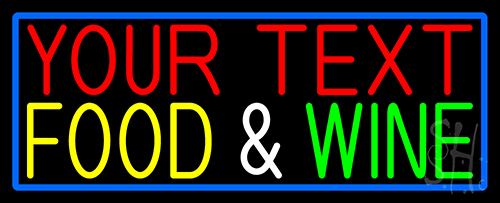 Custom Food And Wine With Blue Border Neon Sign