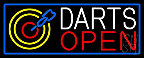 Dart Board Open With Blue Border Neon Sign