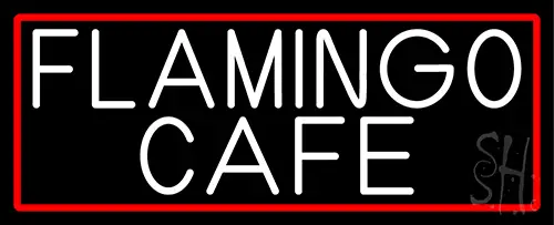 Flamingo Cafe With Red Border Neon Sign