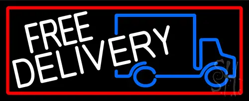Free Delivery And Van With Red Border Neon Sign
