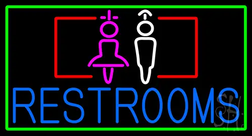 Girls And Boys Restrooms Bar With Green Border Neon Sign