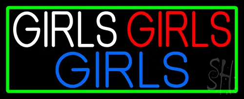 Girls Girls Girls Strip With Turquoise Border Neon Sign