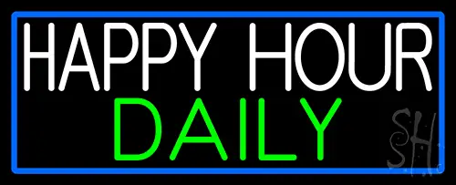 Happy Hours Daily With Blue Border Neon Sign
