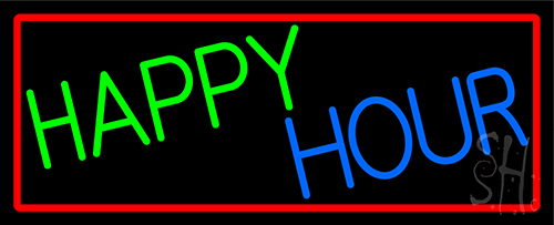 Happy Hours With Red Border Neon Sign