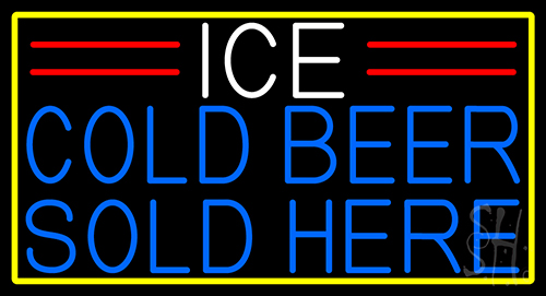 Ice Cold Beer Sold Here With Yellow Border Neon Sign