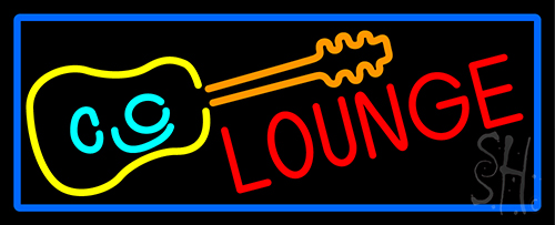 Lounge And Guitar With Blue Border Neon Sign