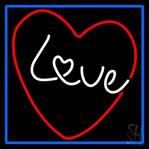 Love Red Heart With Blue Border Neon Sign