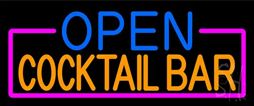 Open Cocktail Bar With Pink Border Neon Sign