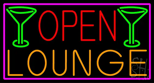 Open Lounge And Martini Glass With Pink Border Neon Sign