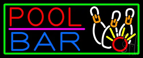 Pool Bar With Green Border Neon Sign