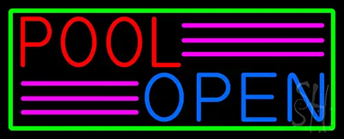 Pool Open With Green Border Neon Sign