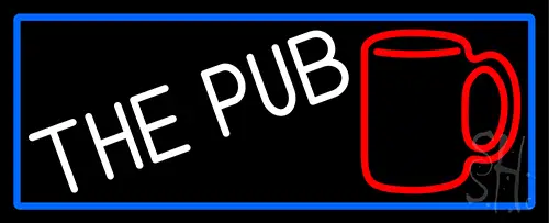Pub And Beer Mug With Blue Border Neon Sign